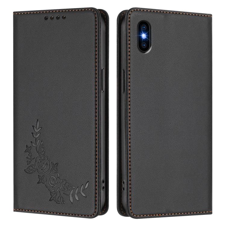 For iPhone XS Max Peony Embossed Magnetic RFID Vegan Leather Phone Case