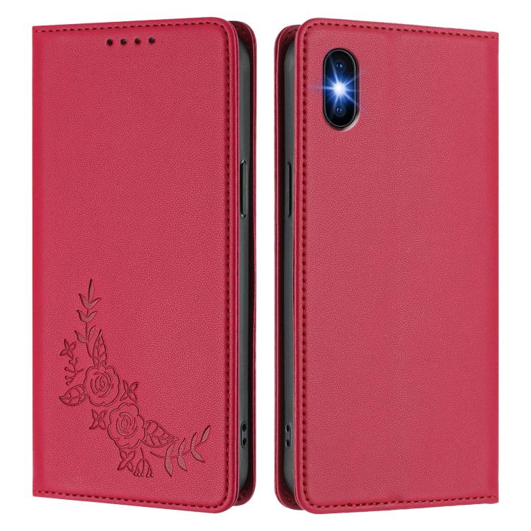 For iPhone X / XS Peony Embossed Magnetic RFID Vegan Leather Phone Case