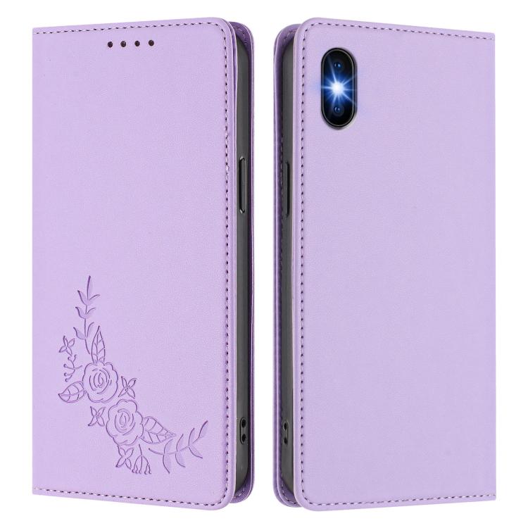 For iPhone X / XS Peony Embossed Magnetic RFID Vegan Leather Phone Case