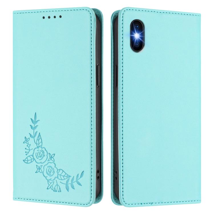 For iPhone X / XS Peony Embossed Magnetic RFID Vegan Leather Phone Case