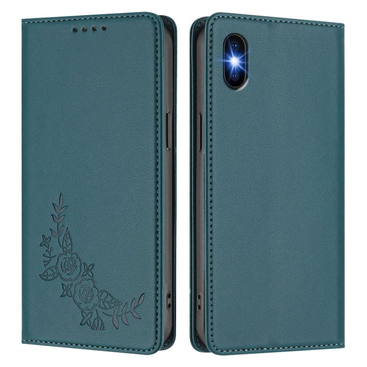 For iPhone X / XS Peony Embossed Magnetic RFID Vegan Leather Phone Case