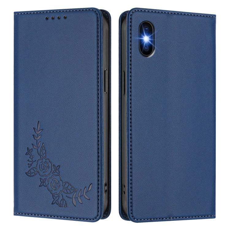 For iPhone X / XS Peony Embossed Magnetic RFID Vegan Leather Phone Case