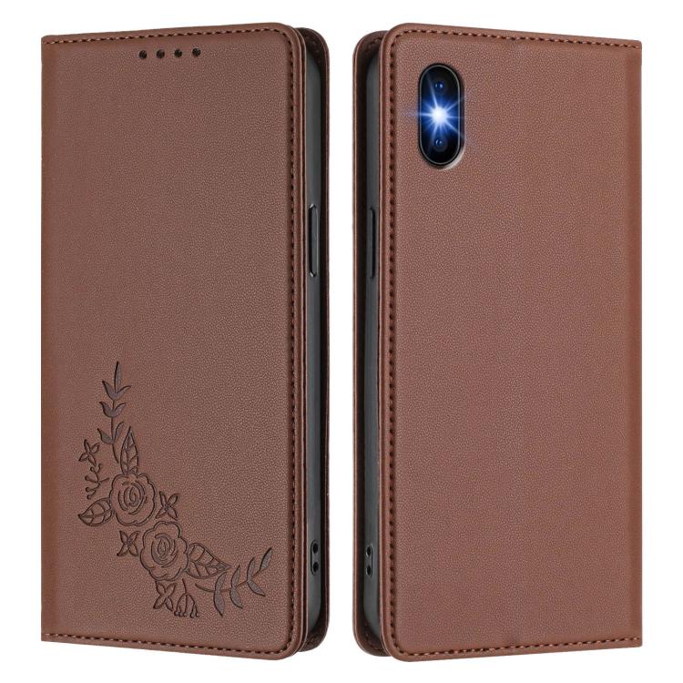 For iPhone X / XS Peony Embossed Magnetic RFID Vegan Leather Phone Case