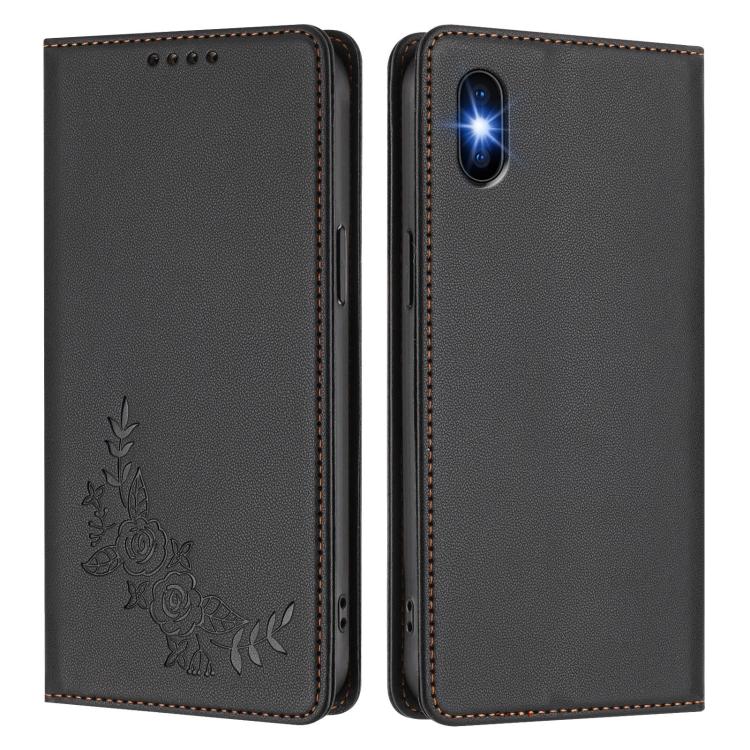 For iPhone X / XS Peony Embossed Magnetic RFID Vegan Leather Phone Case