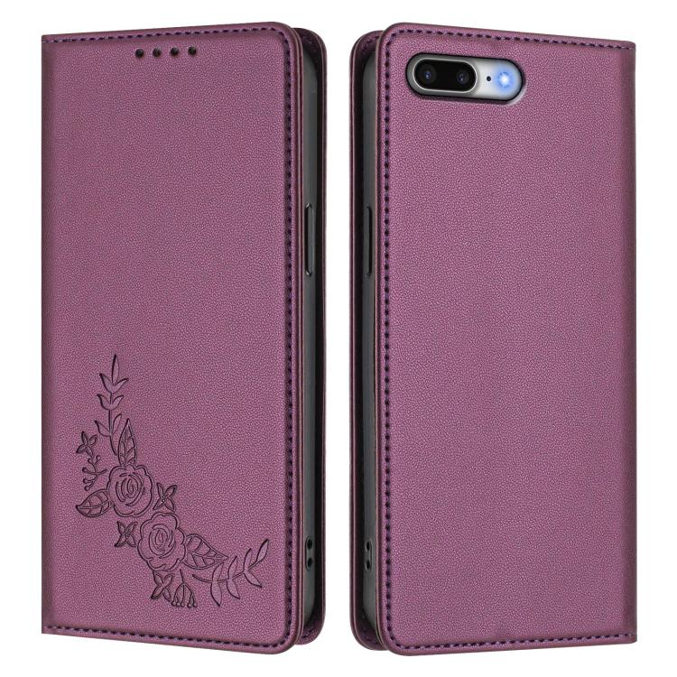 For iPhone 8 Plus / 7 Plus Peony Embossed Magnetic RFID Vegan Leather Phone Case