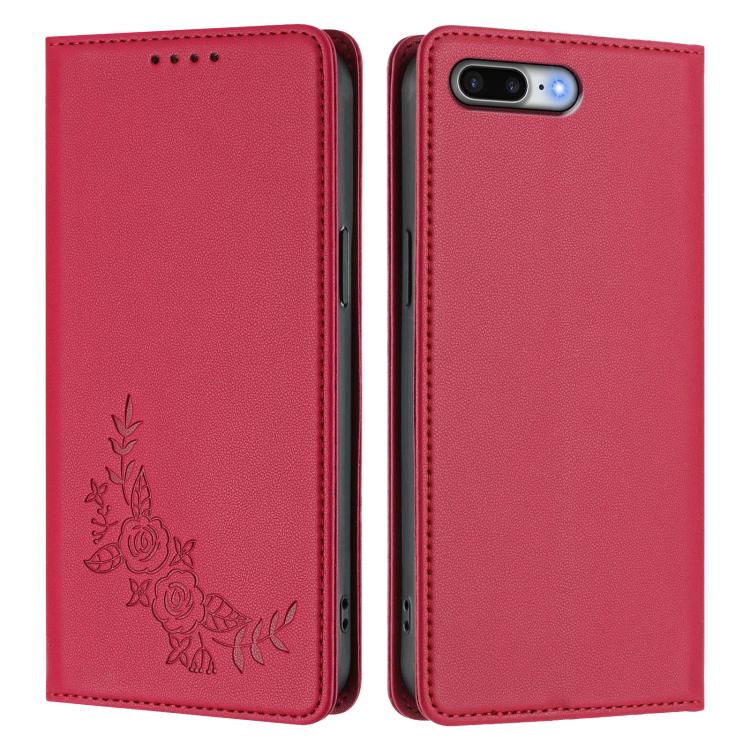 For iPhone 8 Plus / 7 Plus Peony Embossed Magnetic RFID Vegan Leather Phone Case