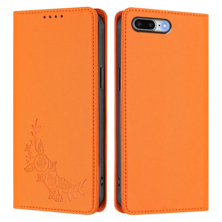 For iPhone 8 Plus / 7 Plus Peony Embossed Magnetic RFID Vegan Leather Phone Case
