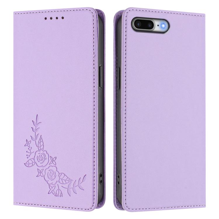 For iPhone 8 Plus / 7 Plus Peony Embossed Magnetic RFID Vegan Leather Phone Case
