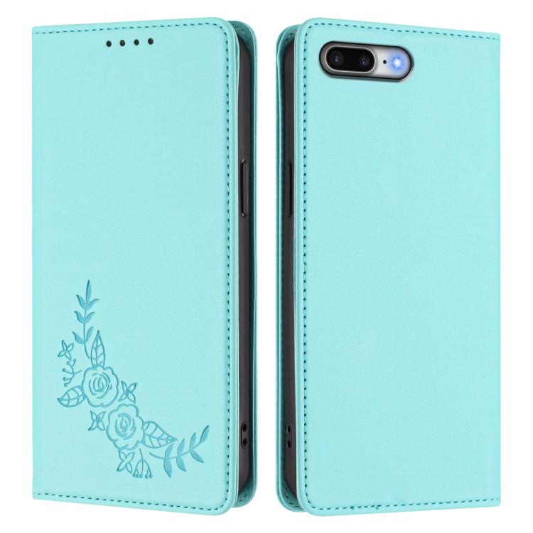 For iPhone 8 Plus / 7 Plus Peony Embossed Magnetic RFID Vegan Leather Phone Case