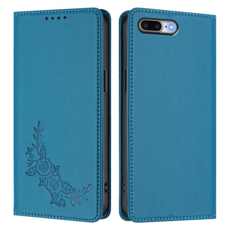 For iPhone 8 Plus / 7 Plus Peony Embossed Magnetic RFID Vegan Leather Phone Case