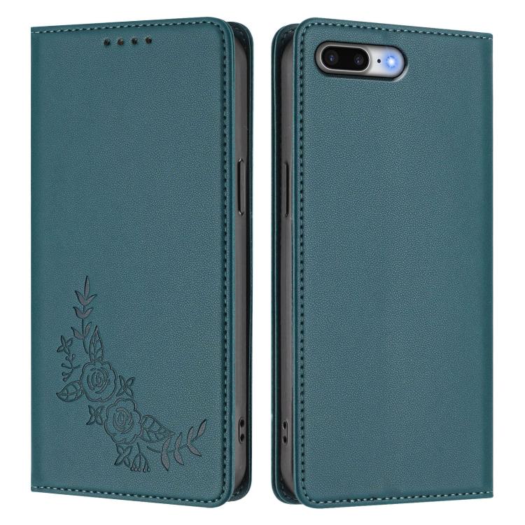 For iPhone 8 Plus / 7 Plus Peony Embossed Magnetic RFID Vegan Leather Phone Case