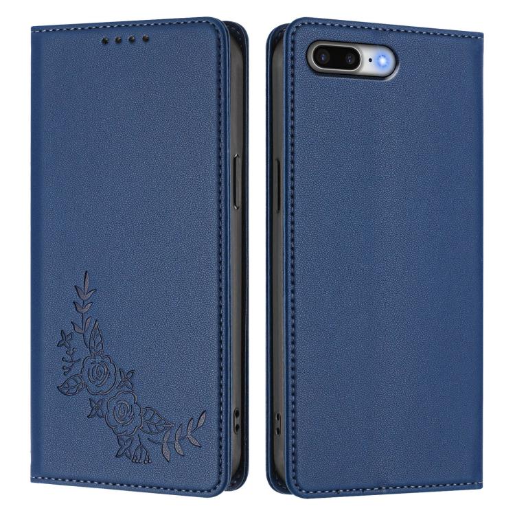 For iPhone 8 Plus / 7 Plus Peony Embossed Magnetic RFID Vegan Leather Phone Case