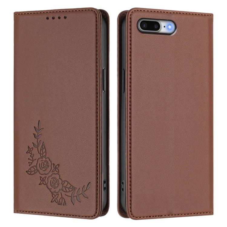 For iPhone 8 Plus / 7 Plus Peony Embossed Magnetic RFID Vegan Leather Phone Case