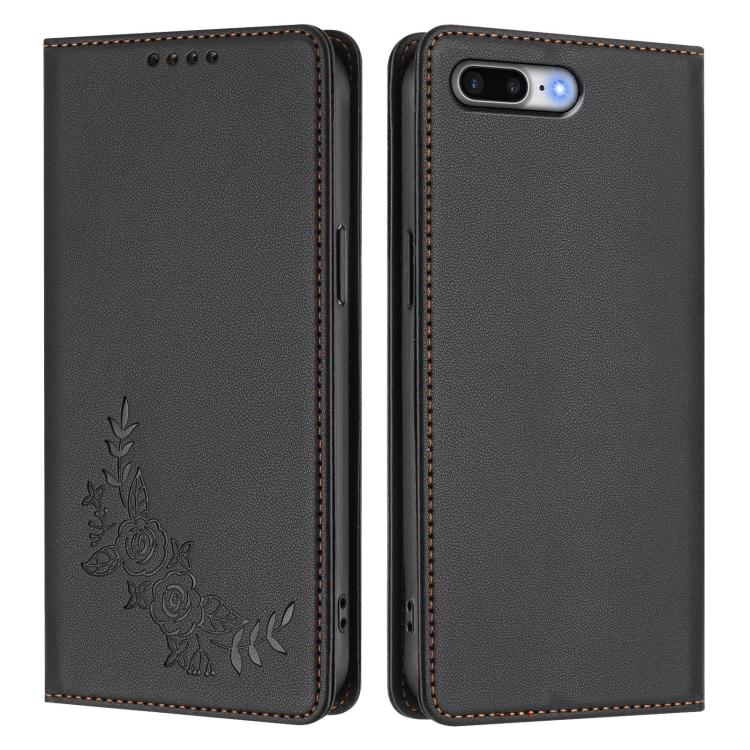 For iPhone 8 Plus / 7 Plus Peony Embossed Magnetic RFID Vegan Leather Phone Case
