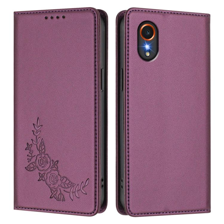 For Samsung Galaxy XCover7 Peony Embossed Magnetic RFID Vegan Leather Phone Case