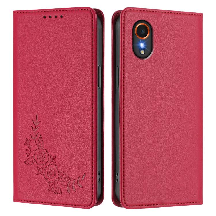 For Samsung Galaxy XCover7 Peony Embossed Magnetic RFID Vegan Leather Phone Case