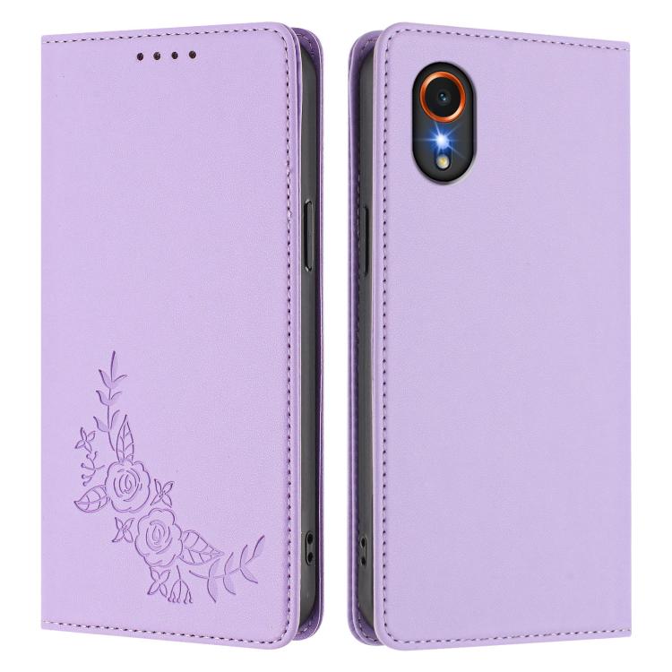 For Samsung Galaxy XCover7 Peony Embossed Magnetic RFID Vegan Leather Phone Case