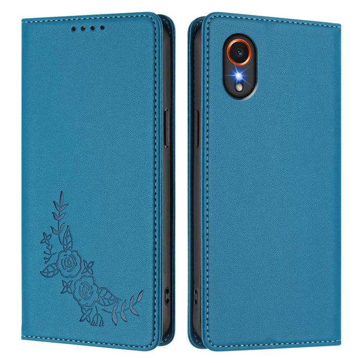 For Samsung Galaxy XCover7 Peony Embossed Magnetic RFID Vegan Leather Phone Case