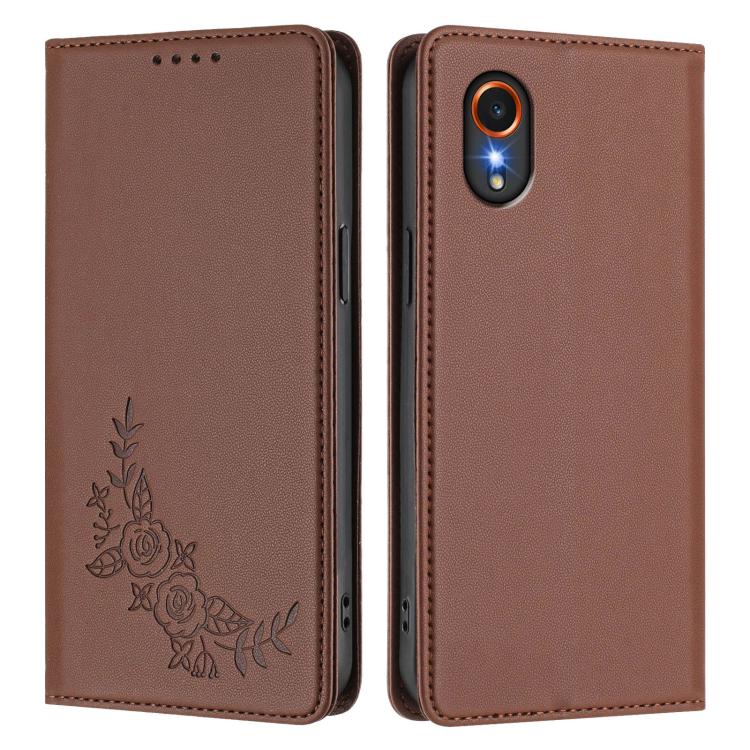 For Samsung Galaxy XCover7 Peony Embossed Magnetic RFID Vegan Leather Phone Case