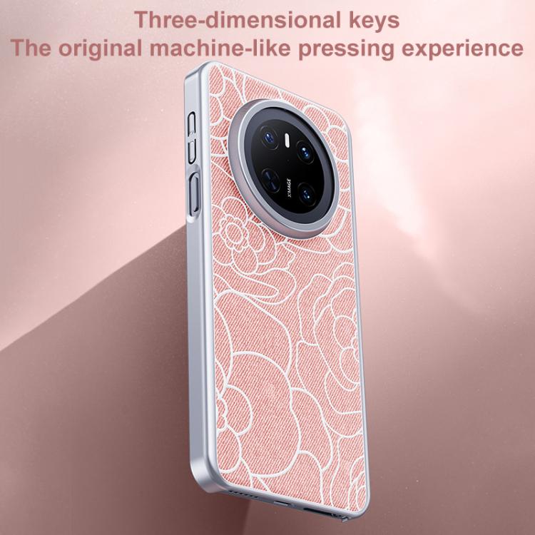 For Huawei Mate 80 Pro Max Embossed Camellia Wool Linen Fabric Magnetic Three Guarantees Phone Case