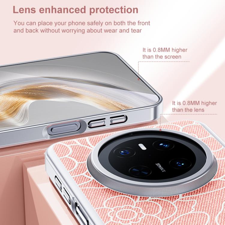For Huawei Mate 70 Embossed Camellia Wool Linen Fabric Magnetic Three Guarantees Phone Case