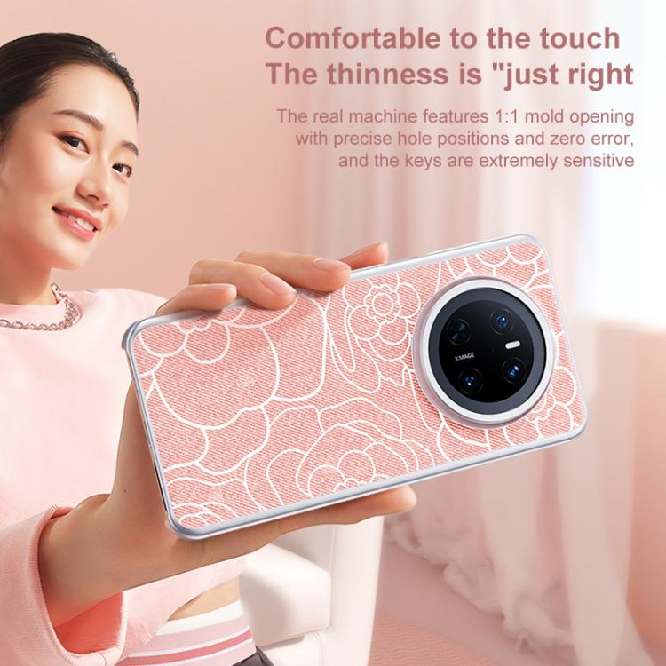 For Huawei Mate 70 Embossed Camellia Wool Linen Fabric Magnetic Three Guarantees Phone Case