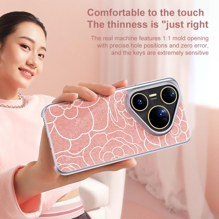 For Huawei Pura 80 5G Embossed Camellia Wool Linen Fabric Magnetic Three Guarantees Phone Case