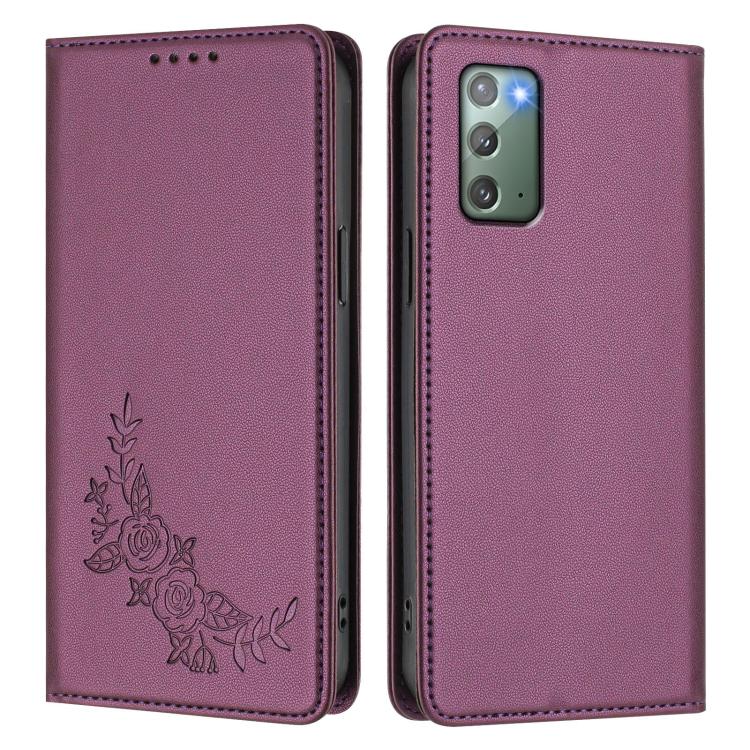For Samsung Galaxy Note20 5G Peony Embossed Magnetic RFID Vegan Leather Phone Case