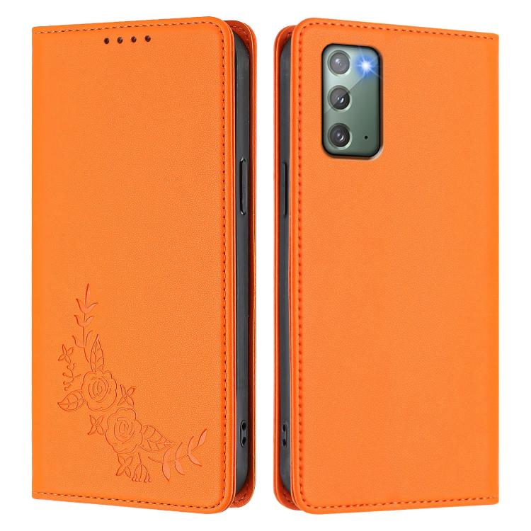 For Samsung Galaxy Note20 5G Peony Embossed Magnetic RFID Vegan Leather Phone Case