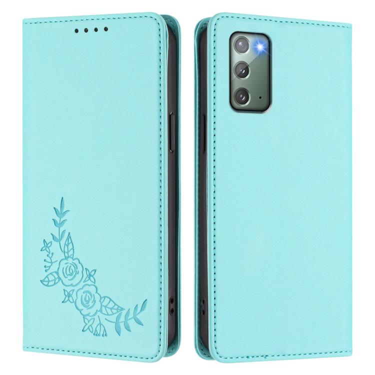 For Samsung Galaxy Note20 5G Peony Embossed Magnetic RFID Vegan Leather Phone Case