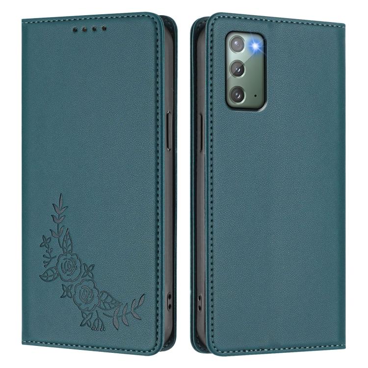 For Samsung Galaxy Note20 5G Peony Embossed Magnetic RFID Vegan Leather Phone Case