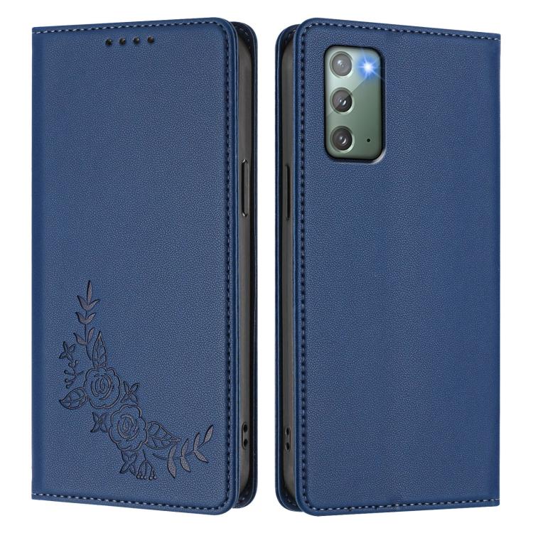 For Samsung Galaxy Note20 5G Peony Embossed Magnetic RFID Vegan Leather Phone Case