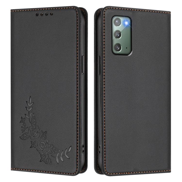 For Samsung Galaxy Note20 5G Peony Embossed Magnetic RFID Vegan Leather Phone Case