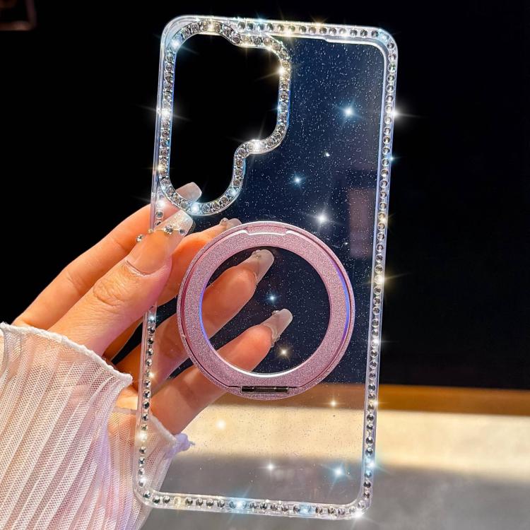 For Samsung Galaxy A57 5G Diamond IMD 360 Rotation Magnetic Metal Holder Phone Case with Strap