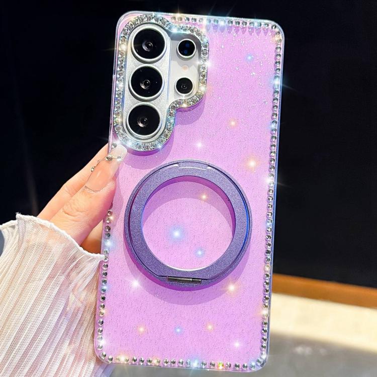 For Samsung Galaxy A26 5G Diamond IMD 360 Rotation Magnetic Metal Holder Phone Case with Strap