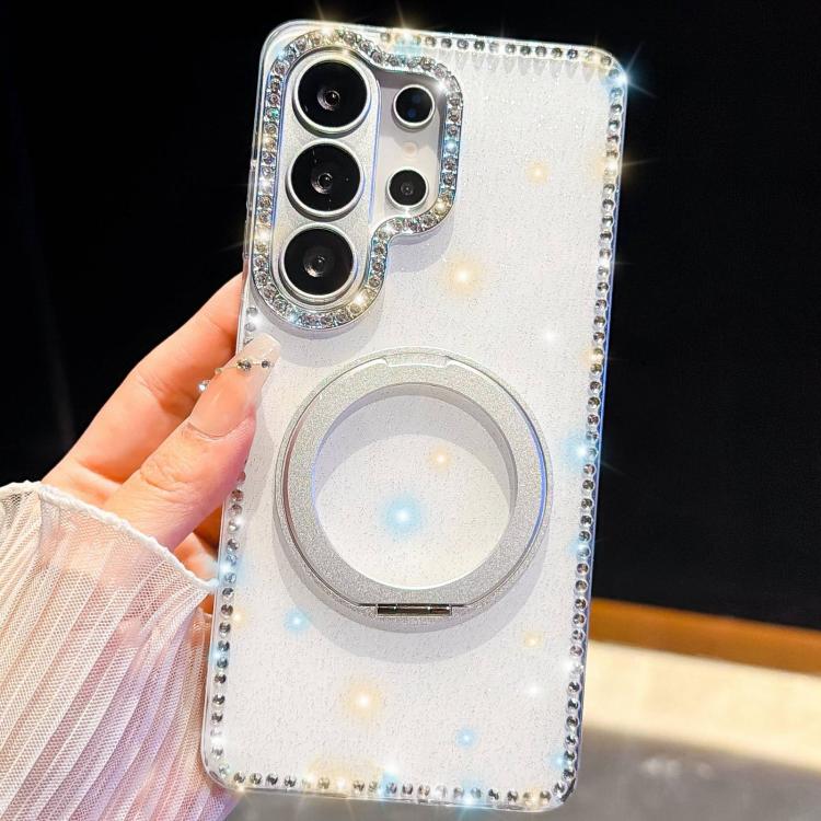 For Samsung Galaxy A36 5G Diamond IMD 360 Rotation Magnetic Metal Holder Phone Case with Strap