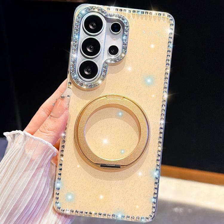 For Samsung Galaxy A55 5G Diamond IMD 360 Rotation Magnetic Metal Holder Phone Case with Strap