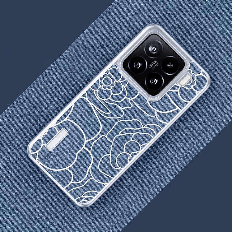 For Xiaomi 15 Embossed Camellia Wool Linen Fabric Magnetic Three Guarantees Phone Case