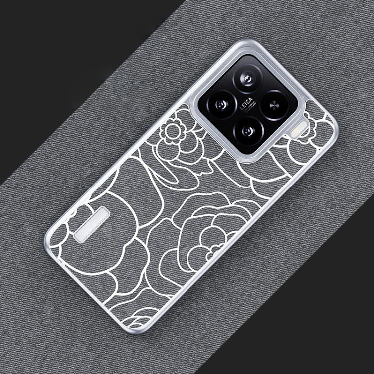 For Xiaomi 15 Embossed Camellia Wool Linen Fabric Magnetic Three Guarantees Phone Case