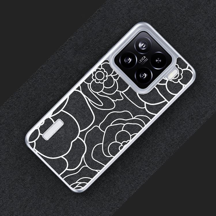 For Xiaomi 15 Embossed Camellia Wool Linen Fabric Magnetic Three Guarantees Phone Case
