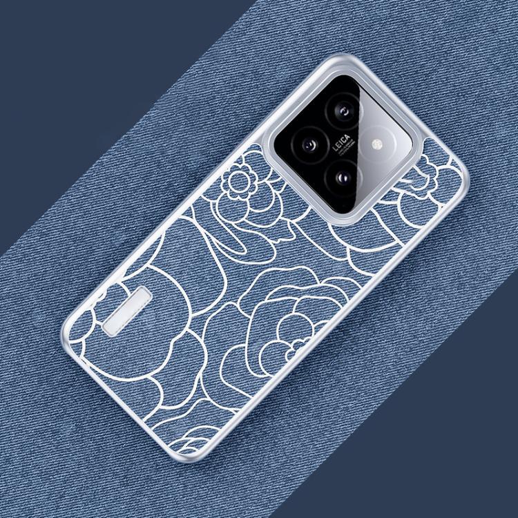 For Xiaomi 14 Pro Embossed Camellia Wool Linen Fabric Magnetic Three Guarantees Phone Case