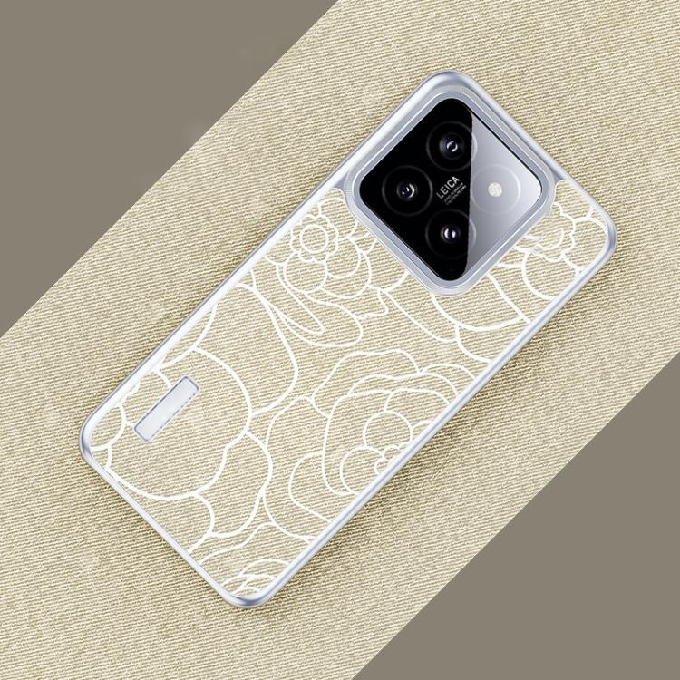 For Xiaomi 14 Embossed Camellia Wool Linen Fabric Magnetic Three Guarantees Phone Case
