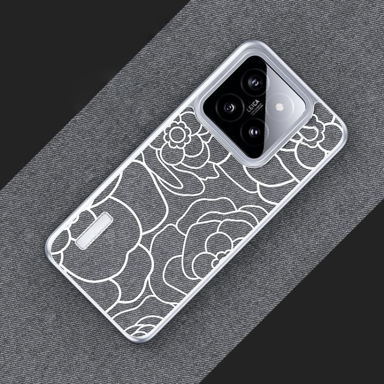 For Xiaomi 14 Embossed Camellia Wool Linen Fabric Magnetic Three Guarantees Phone Case