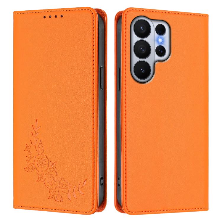For Galaxy S26 Ultra 5G Peony Embossed Magnetic RFID Vegan Leather Phone Case