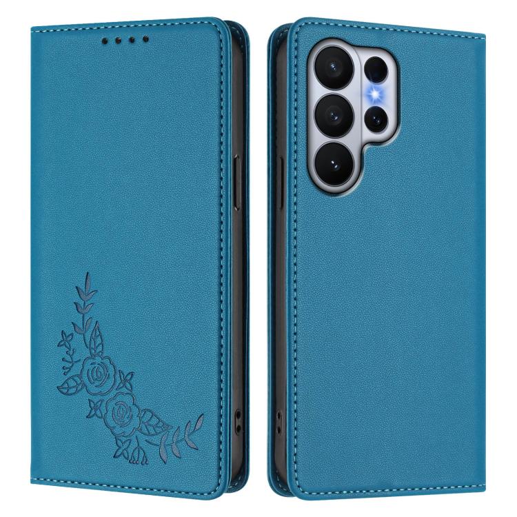 For Galaxy S26 Ultra 5G Peony Embossed Magnetic RFID Vegan Leather Phone Case