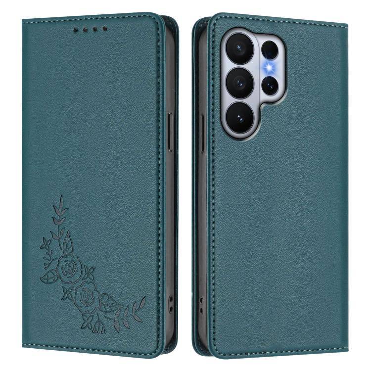 For Galaxy S26 Ultra 5G Peony Embossed Magnetic RFID Vegan Leather Phone Case