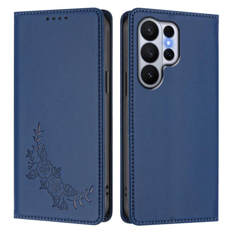 For Galaxy S26 Ultra 5G Peony Embossed Magnetic RFID Vegan Leather Phone Case