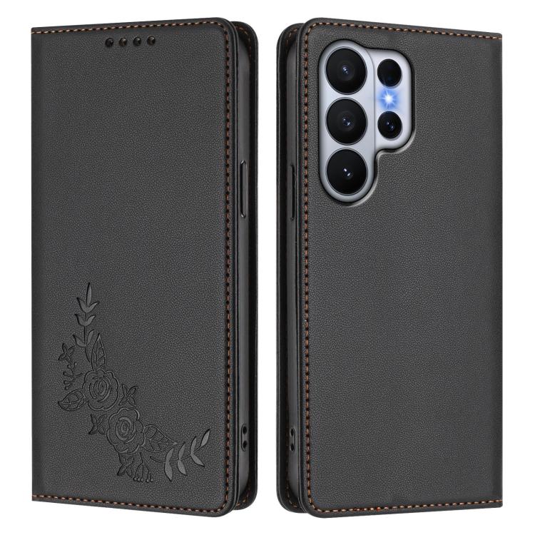 For Galaxy S26 Ultra 5G Peony Embossed Magnetic RFID Vegan Leather Phone Case