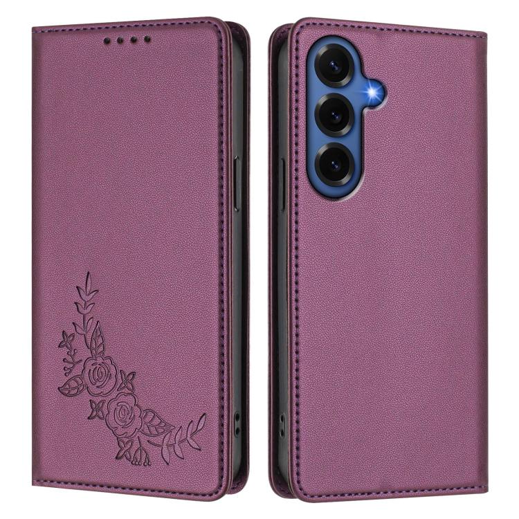 For Galaxy S26+ 5G Peony Embossed Magnetic RFID Vegan Leather Phone Case
