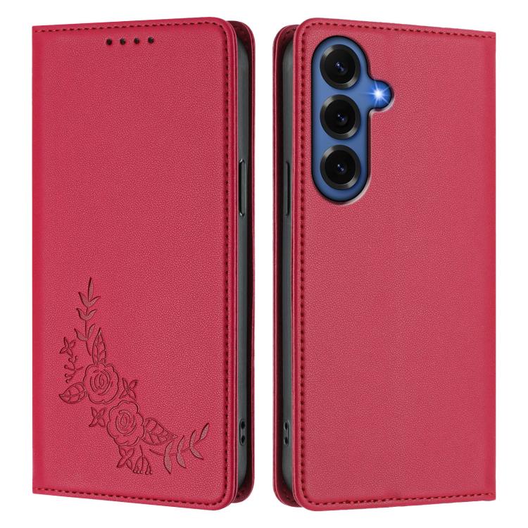 For Galaxy S26+ 5G Peony Embossed Magnetic RFID Vegan Leather Phone Case